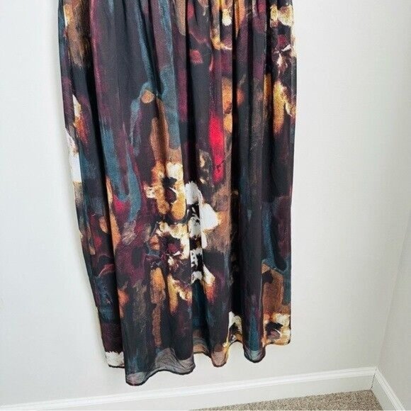 Monroe & Main Brown Orange Turquoise Skin Tie Maxi Dress Summer Cruise SZ 2X - Picture 4 of 9